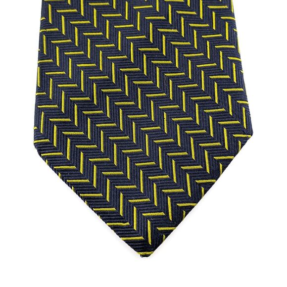 Brooks Brothers Makers Silk Tie Geometric Classic Prep Quiet Luxury Navy Citron - Picture 5 of 8